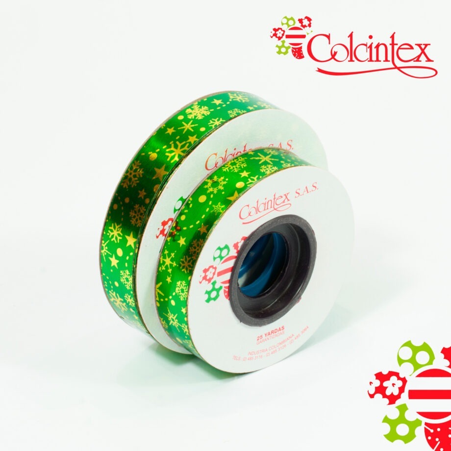 Cinta Metalizada verde estrellas y puntos SPP027-9